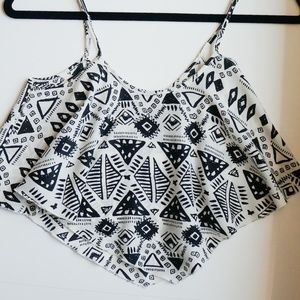 Strappy Asymmetrical Crop Top (Black & White Aztec Pattern)